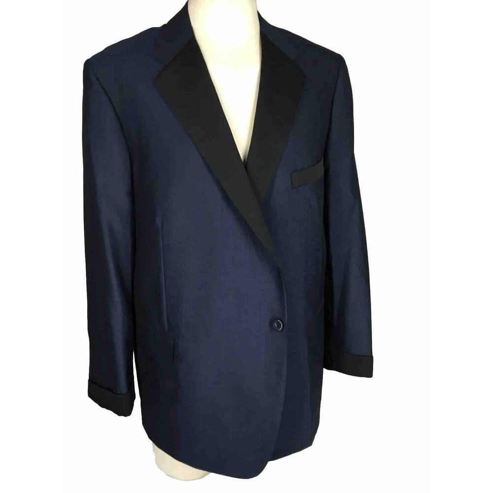 44R Holland & Sherry Mens Vintage 1 Button Evening Blazer Jacket Navy Blue Black